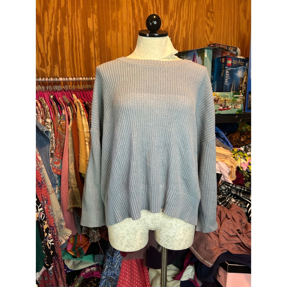 Cabi Fair Play Sweater Icy Blue Ribbed Knit Back Zip 3522 XL NWT Reversible - Picture 2 of 12